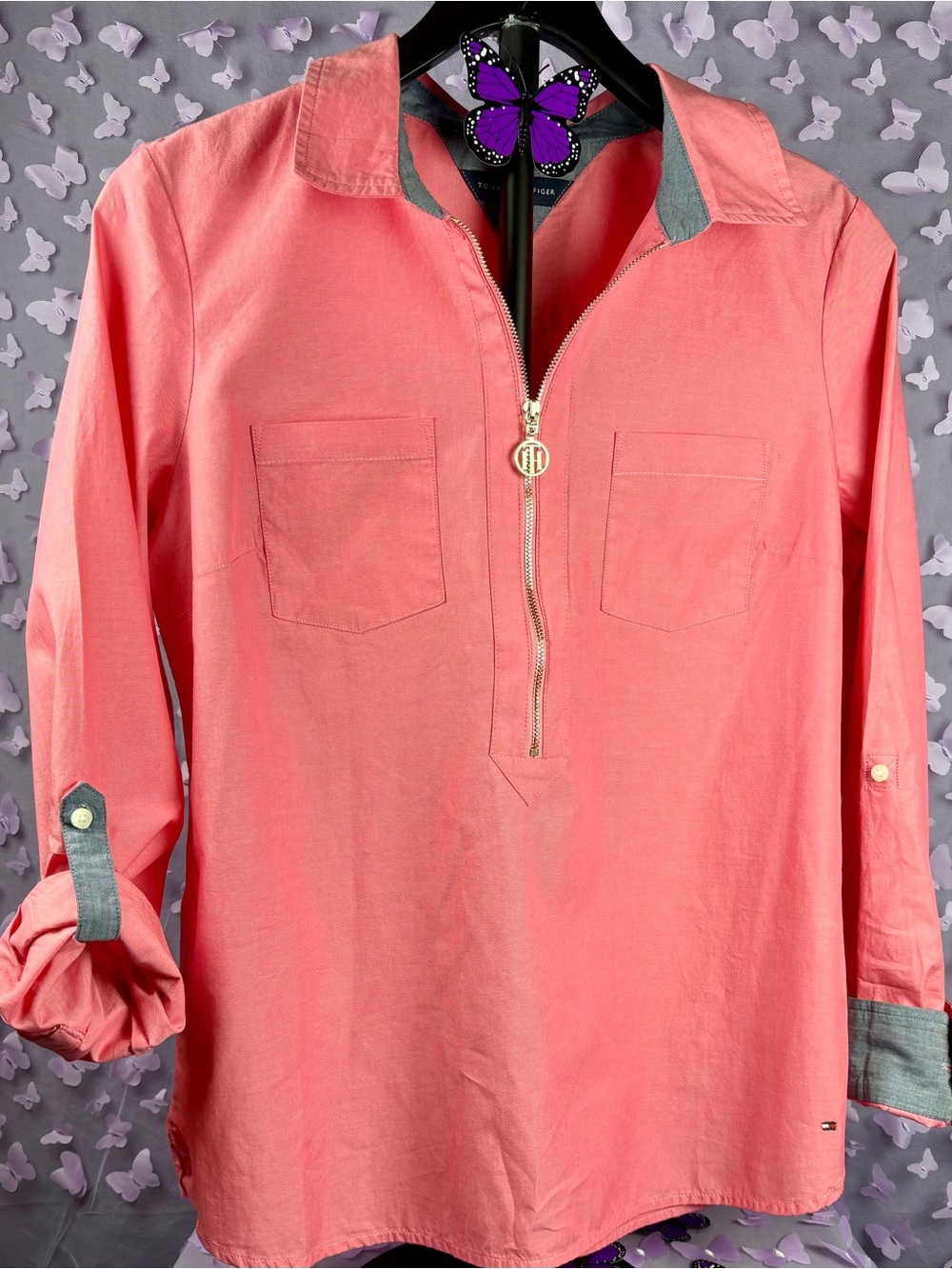 Tommy Hilfiger Coral Pink Long-Sleeve Half-Zip Top - Picture 5 of 5